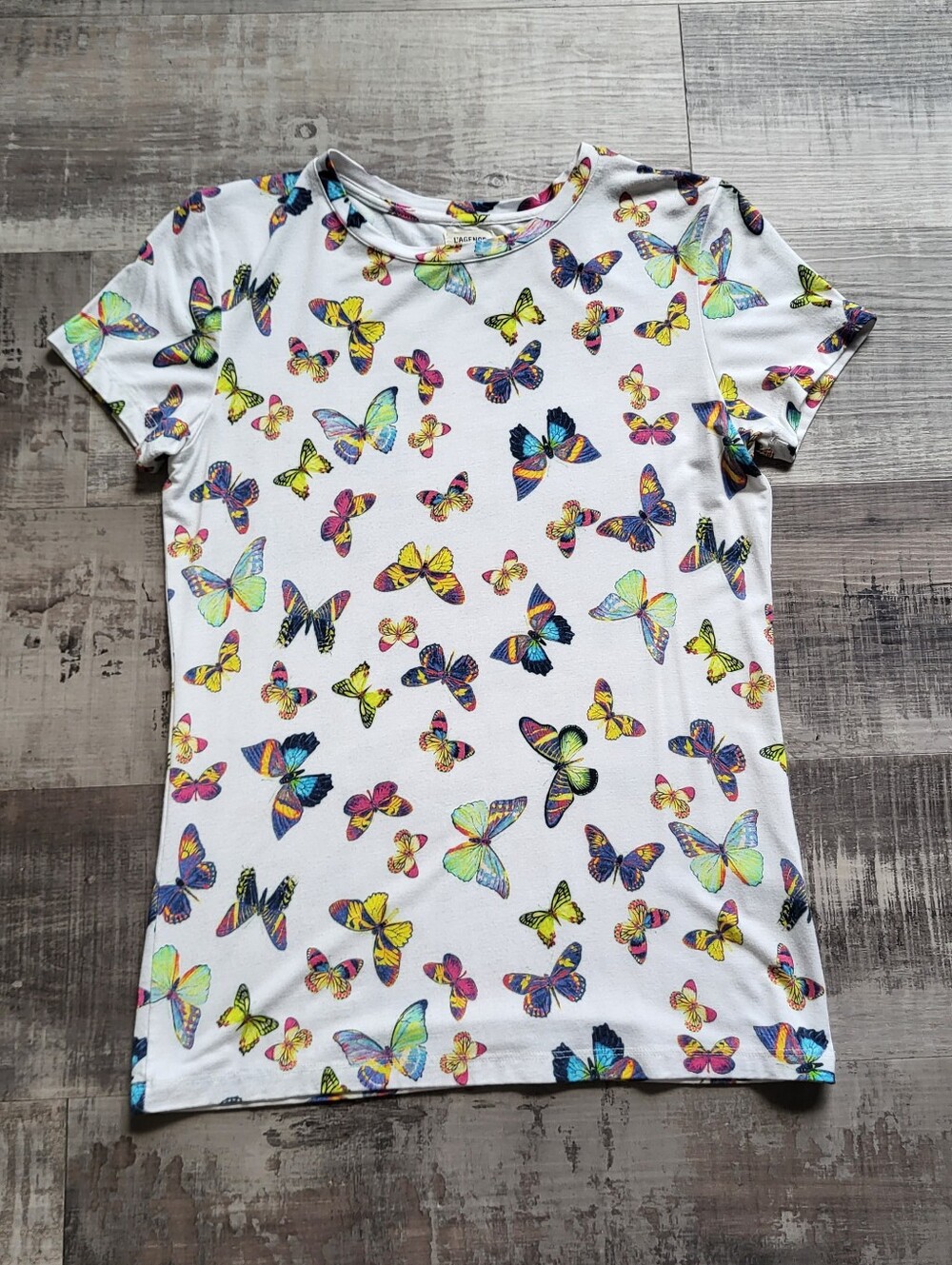 L'Agence Ressi Short Sleeve T Shirt Butterflies Print Women’s Size Medium